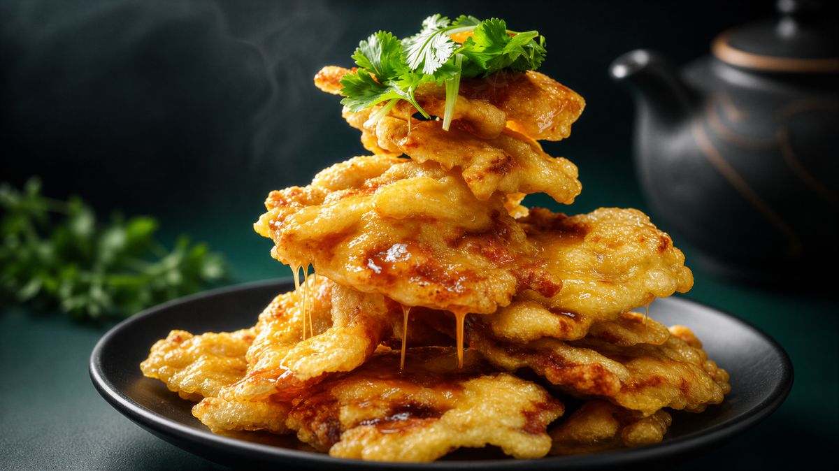 Guo Bao Rou: crispy chicken slices in a glossy sweet and sour glaze